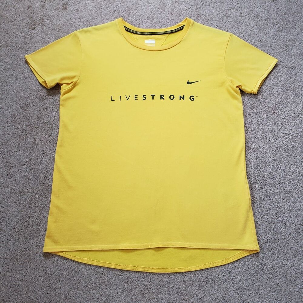 Nike Livestrong Dry Fit Athletic T-Shirt Yellow Black Logo Sports Women's Size S